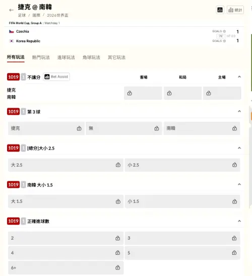 ▲台灣運彩世界盃每場賽事開出許多玩法，包括不讓分、總分大小、正確進球數等。（圖/台灣運彩官網）
