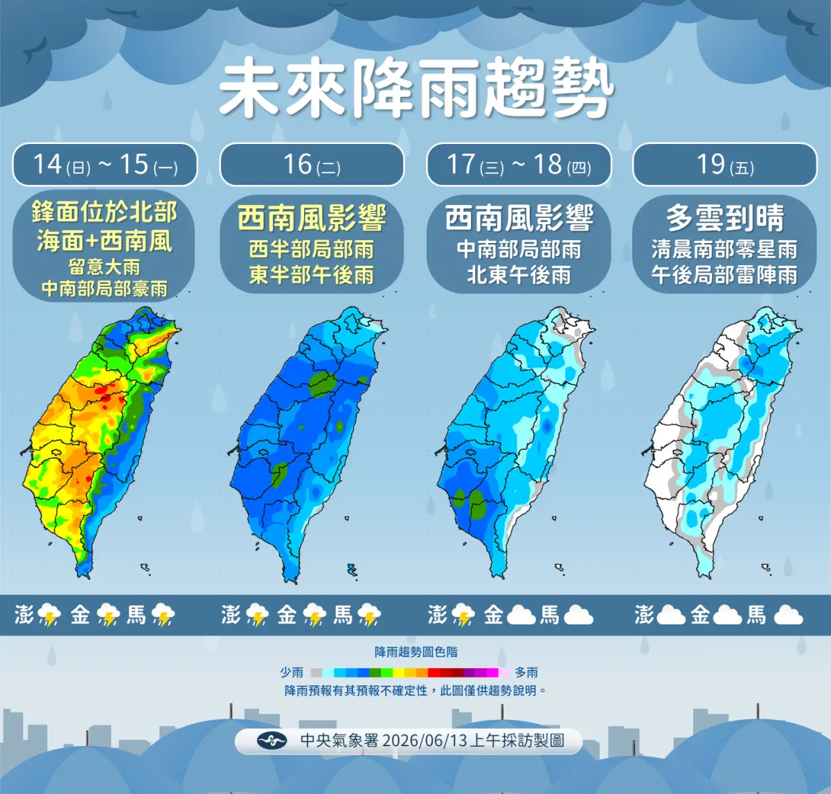 天氣／今夜急轉變天！鋒面豪雨到哪天？下周放晴、端午連假天氣曝