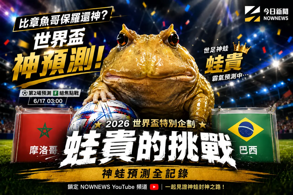 ▲《蛙貴的挑戰》連兩戰神準命中，第三集鎖定世界盃C組焦點戰巴西對陣摩洛哥，神蛙「蛙貴」再度做出預測，這回選擇看好5冠王者「森巴軍團」巴西拿下開門紅。（圖／NOWnews製作）
