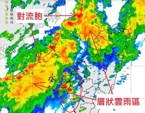 ▲台灣西半部不斷有降雨雲系移進陸地，全台將迎接連續2天的大量降雨。（圖／鄭明典臉書）