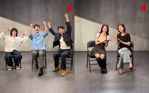▲《鐵拳教育》反派們張耀勛（左起）、劉泰珠、玉真旭、朴敘允、朴智妍合體錄製反派角色節目。（圖／IG@netflixkr）
