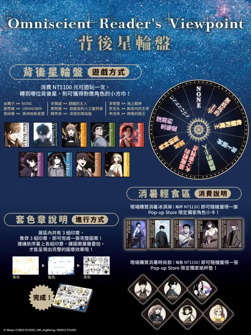 ▲《全知讀者視角》期間限定Pop-up Store有套色章、背後星輪盤等小遊戲。（圖／翻攝自《全知讀者視角》Pop-up Store官網）