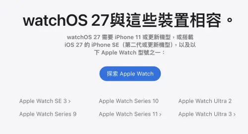 ▲watchOS 27支援裝置名單。（圖／翻攝官網）