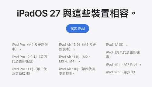 ▲iPadOS 27支援名單。（圖／翻攝官網）