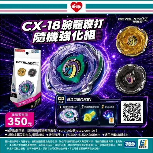 ▲萊爾富今限量開賣戰鬥陀螺圈夢幻逸品「BEYBLADE X CX-18 腕龍鞭打隨機強化組」，每人規定限購一顆。（圖／萊爾富提供）