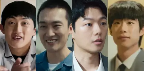 ▲張耀勛在33歲的年紀於《鐵拳教育》飾演14歲「觸法少年」；同年的金均河則飾演死刑犯高中生；「大韓高中」的金到建與李燦勇也都將迎來33歲。左起：張耀勛、金均河、金到建、李燦勇。（圖／翻攝自Netflix、IG@netflixkr）
