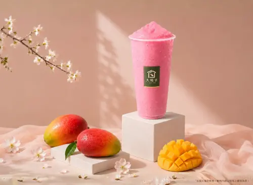 ▲大苑子端午節新品「粉紅芒果冰沙」特價77元，原價中杯95元、大杯130元。（圖／大苑子提供）