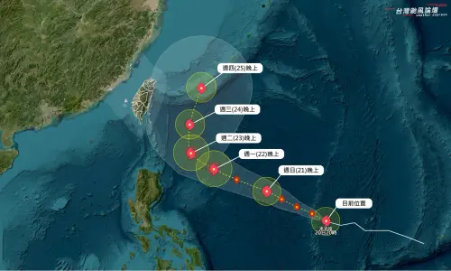 ▲米克拉颱風預計下周二（23日）抵達菲律賓東北方、日本宮古島南方海域後，並隨著太平洋高壓逐漸減弱，路徑將出現明顯轉折，大角度轉北移動。（圖／台灣颱風論壇｜天氣特急）