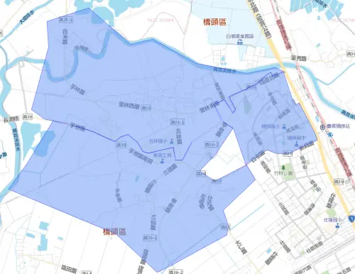 ▲高雄市橋頭區、岡山區6月22日停水影響範圍。（圖／自來水公司）