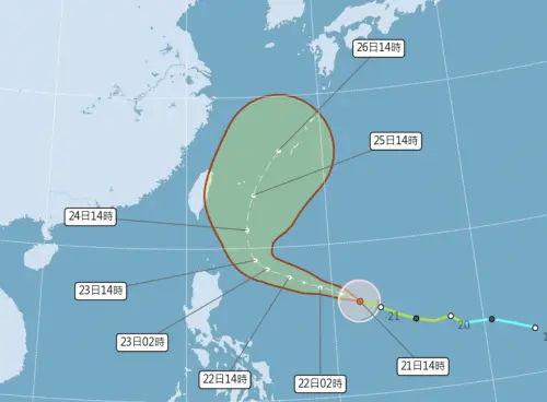 ▲輕度颱風「米克拉」，今天下午2時，中心位置在鵝鑾鼻東南東方1310公里處，持續朝西北前進。（圖／中央氣象署）