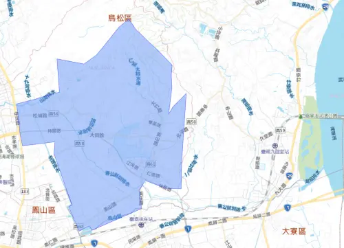 ▲高雄市大寮區、鳥松區6月23日停水影響範圍。（圖／自來水公司）