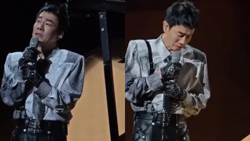 ▲陳小春在21日的演出提及前晚被觀眾投訴看不到表演，當眾淚灑舞台，他邊哭邊跟粉絲道歉，還一度哭到說不出話。（圖／翻攝自喵星人Henry微博）