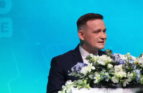 ▲Michał Jaros致詞說，「波蘭不僅有意願且做已好準備，並將成為台灣企業進入歐洲的大門」，強調波蘭不會把人才送往未來產業，而是要把未來產業帶來波蘭。（圖／記者鍾泓良攝影）