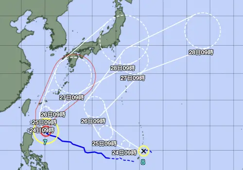 ▲無花果颱風和米克拉颱風路徑類似，不過整體位置更偏東方。（圖／日本氣象廳）