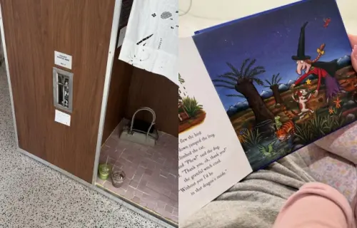 ▲廖思惟閱讀童書母愛爆棚（如左圖），還被眼尖網友發現將名牌包放地上（如右圖），看起來非常隨興。（圖／翻攝自廖思惟IG@trinityliao）