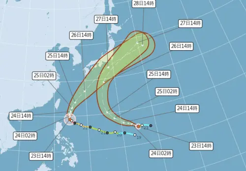 ▲米克拉颱風路徑持續北上，遙遠的無花果颱風未來也會轉彎向北。（圖／中央氣象署）