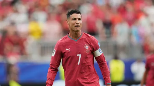 ▲葡萄牙傳奇C羅（Cristiano Ronaldo）在對烏茲別克之戰梅開二度，成為史上首位連續6屆世界盃都有進球的球員，正式加入本屆金靴獎競爭行列。（圖／美聯社／達志影像）