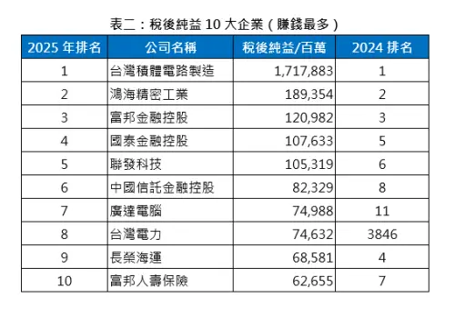 ▲稅後純益前十大企業。（圖／中華徵信所提供）