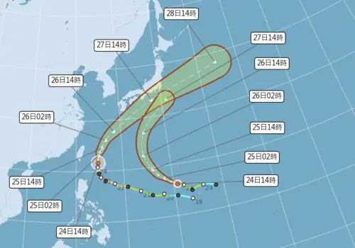 ▲米克拉颱風路徑將朝東北方移動，無花果颱風距離遙遠，路徑對台灣、日本預計都不會有影響。（圖／中央氣象署）