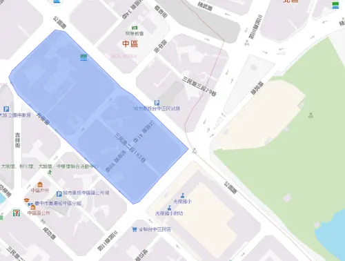 ▲台中市中區6月25日停水影響範圍。（圖／自來水公司）