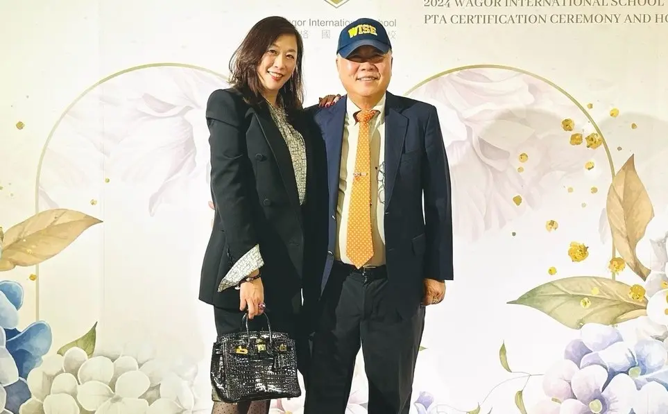 ▲台中市金錢豹酒店創辦人袁昶平和太太吳菀庭，因掏空校產案遭聲押獲准。（圖／葳格提供，2026.06.24）