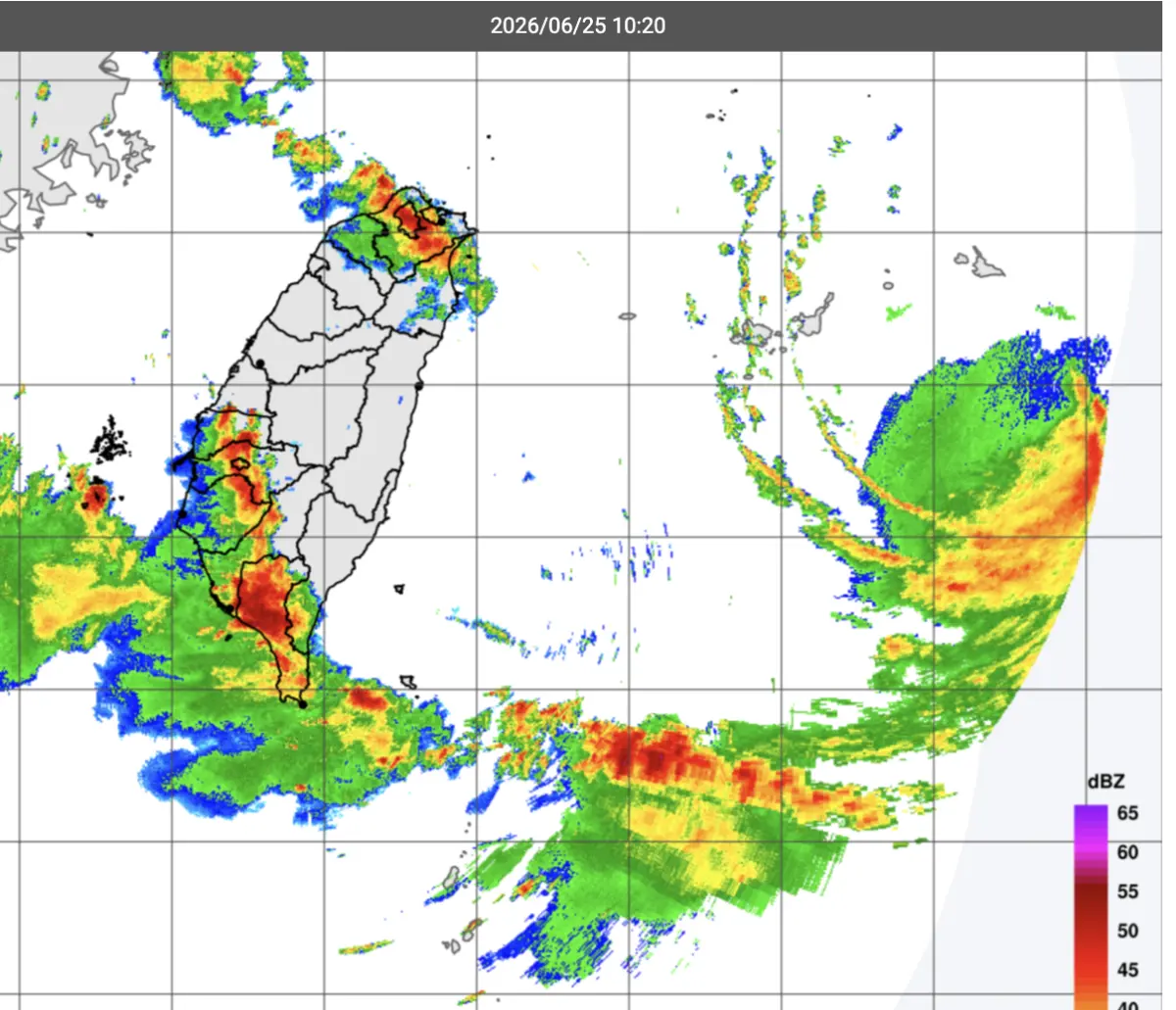 ▲從氣象署的雷達回波圖可以判斷短時間的降雨狀況。（圖／翻攝中央氣象署）