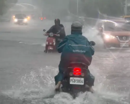 直擊全台豪雨災情！屏東馬路變河流機車全泡水　高雄美濃有小瀑布