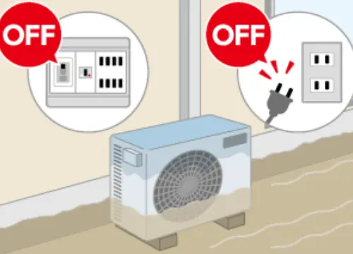 ▲室外機如果有淹水的情況，要立刻拔除室內機、室外機電源。（圖／翻攝自三菱電機官網）