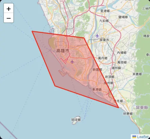▲氣象署07:36針對高雄與屏東發布大雷雨即時訊息，沿海與陸上區域均拉響警報。（圖／中央氣象署）