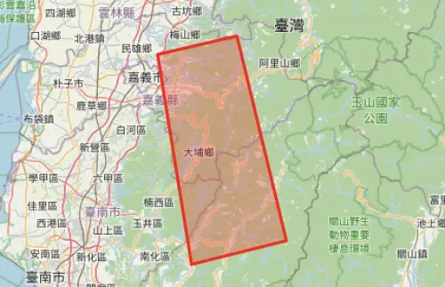 ▲氣象署官方發布的大雷雨及山區暴雨影響範圍地圖，包含嘉南高多個行政區入列。（圖／中央氣象署）