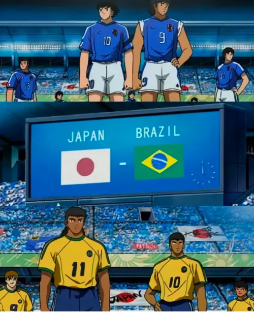 ▲日本如同足球小將的劇情一樣，對上足球強權巴西隊。（圖／翻攝自微博）