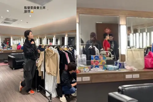 ▲蔡旻紋（左圖）在服裝間若有所思看著前方，化妝鏡則映照出一位紅衣女子，讓人聯想是姊姊在監督妹妹蔡依林的金曲獎造型。（圖／翻攝自Jo Tsai 蔡旻紋IG@jo_tsai_）