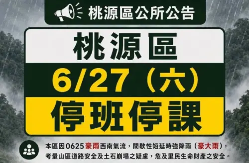 快訊／豪大雨狂炸中南部！6/27停班停課最新：高雄桃源區放豪雨假