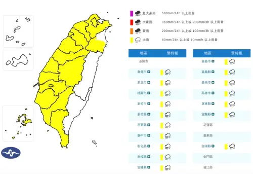 快訊／雙北桃園新竹準備炸雨！氣象署發大雨特報：17縣市下到晚上