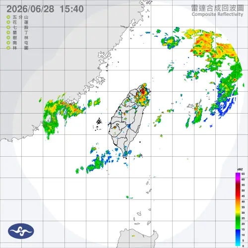 ▲6月28日下午3時40分雷達回波合成圖。（圖／中央氣象署）