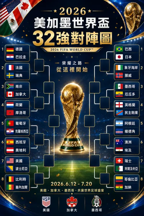 ▲2026世界盃32強對戰、賽程圖。（圖／Gemini AI／記者路皓惟監製）