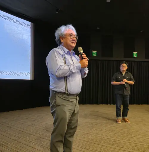 Chairman Zhu Jia-huang speaks to the audience attending the documentary's Taipei premiere. (Taiwan Veterans Association)