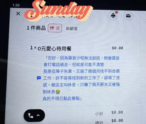 ▲位於台南的豬排店透過外送平台推出「0元愛心待用餐」，希望讓生活陷入困境的人也能安心吃上一餐，近日店家收到一筆訂單，內容曝光後隨即引起熱議。（圖／翻攝自Threads@upsoon_hung）