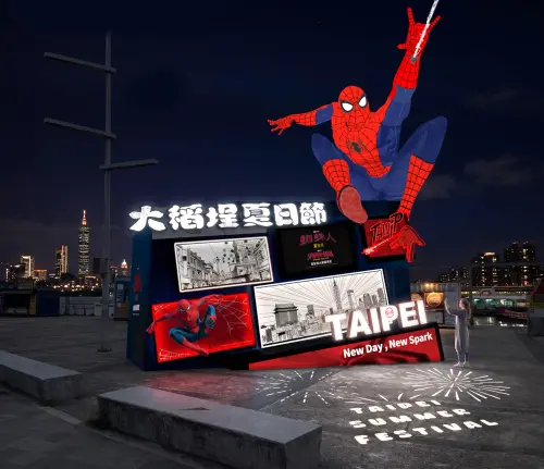 ▲蜘蛛人9米巨型氣偶，也將於大稻埕碼頭亮相，圖為示意圖。（圖／台北市觀傳局提供）
