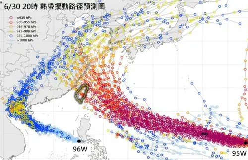 ▲熱帶擾動95Ｗ成為颱風後，路徑仍有許多變化，且不排除會通過台灣附近（圖／林老師氣象站）