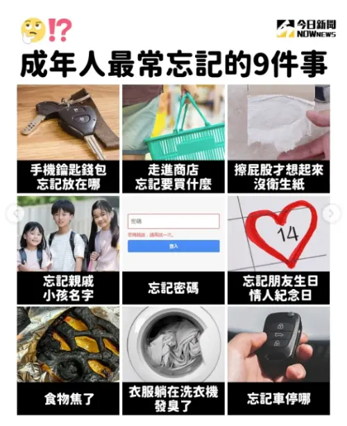 ▲你有沒有經常忘東忘西？今（2）日為「我忘記了日」，看看圖中的事件你被講中幾項。（圖/NOWNEWS社群中心）