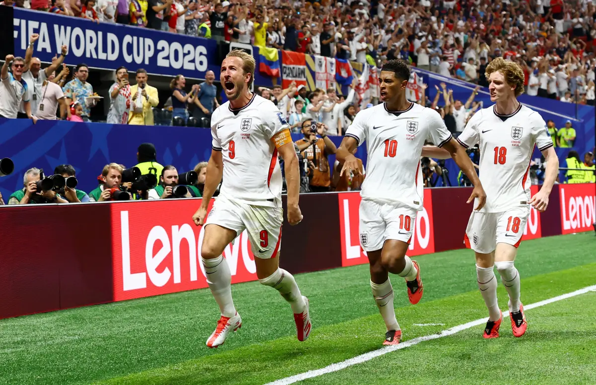 ▲英格蘭隊長凱恩（Harry Kane）第75分鐘與第86分鐘連進2球，率隊2：1逆轉民主剛果。（圖／路透／達志影像）