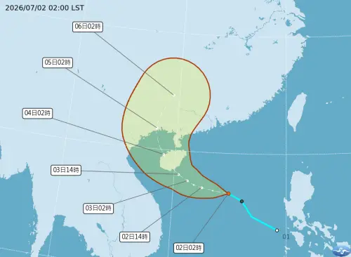 ▲吳德榮指出，南海的熱帶低壓今亦將發展為輕颱，向海南、廣東一帶前進，但對台無威脅。（圖／中央氣象署）