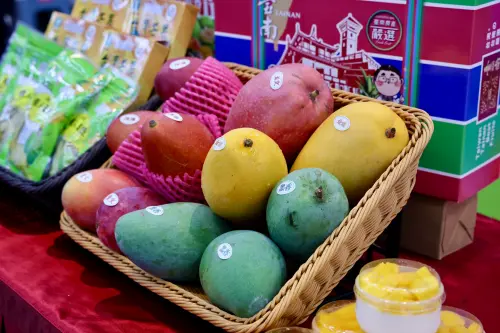▲ 今天的活動除展售愛文、金煌、西施、玉文及烏香等多品種芒果外，也集結南化、左鎮等農會及在地業者展售芒果乾、情人果乾、芒果麵及酪梨系列產品。（圖／南市府提供）