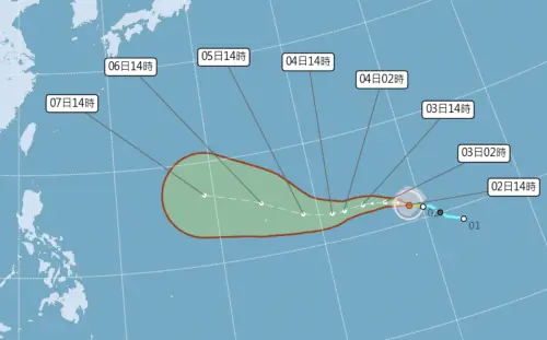 ▲巴威颱風路徑，會先沿著太平洋高壓邊緣，一路往西北移動。（圖／中央氣象署）