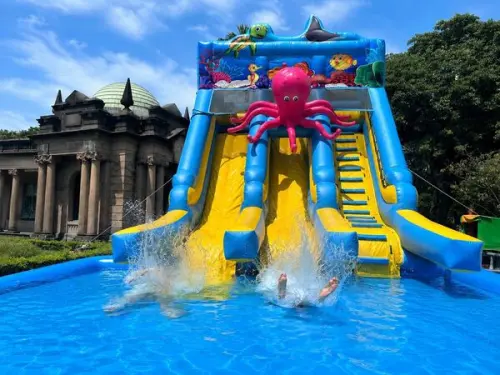 A new inflatable water slide is seen at Taipei Water Park. (Taipei Water Park Facebook)