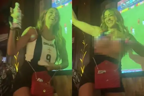 慶英國獲勝女球迷「撩落去」放大絕！突掀球衣露點送福利全場暴動