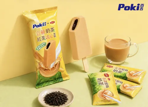 ▲Poki百吉攜手立頓推出「立頓奶茶紅茶流心雪糕」，將奶茶與紅茶流心結合，打造層次豐富的茶香口感。（圖／Poki百吉提供）