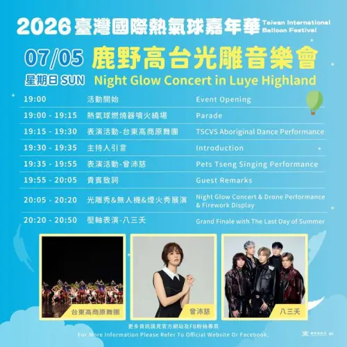 ▲「台灣熱氣球嘉年華」7月5日光雕音樂會節目表（圖／取自台灣熱氣球嘉年華官網）