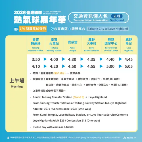 ▲「台灣熱氣球嘉年華」交通接駁資訊（圖／取自台灣熱氣球嘉年華官網）